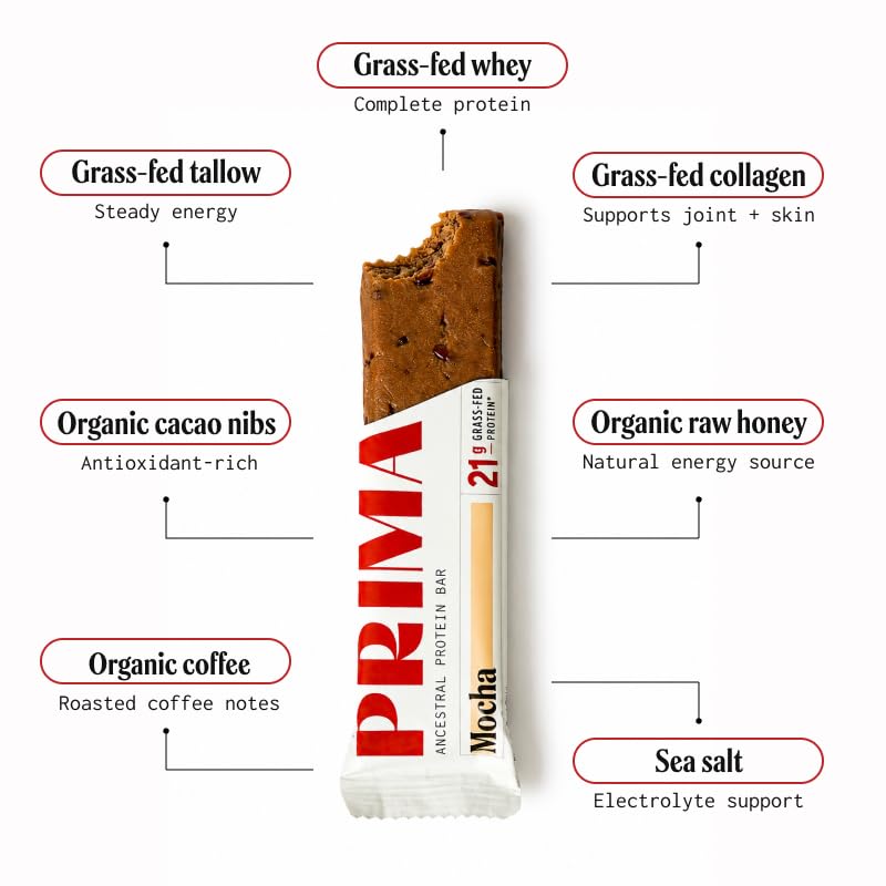 Prima Ancestral Protein Bar corte que revela textura densa y cacao