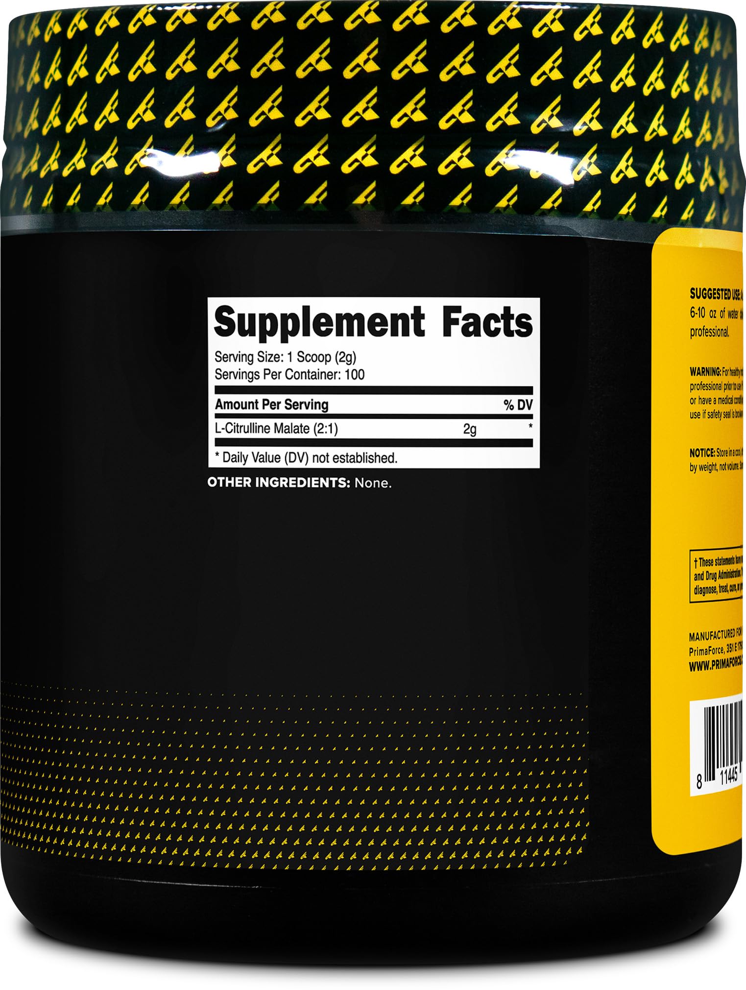 Vaso con bebida mezclada PrimaForce L-Citrulline Malate, uso fácil antes del entrenamiento
