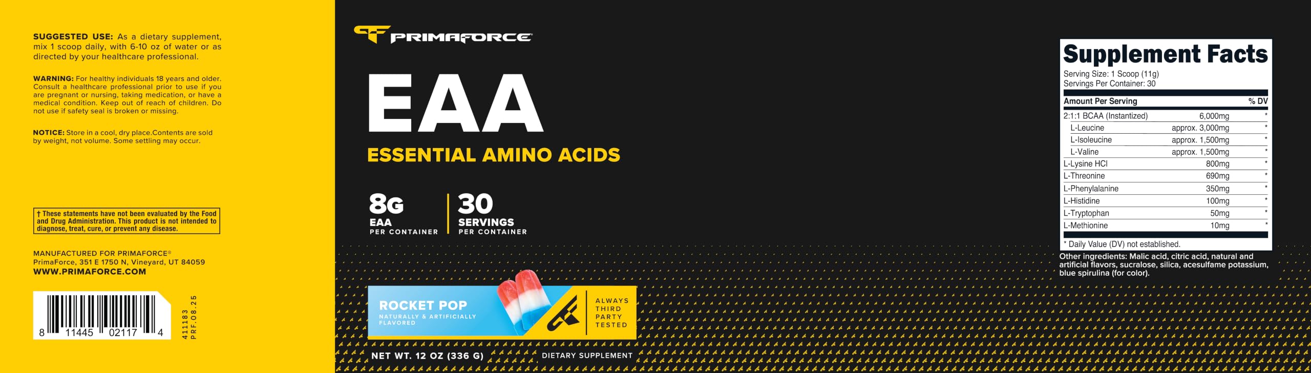 Primaforce etiqueta y sellos NSF GMP pruebas de laboratorio independientes