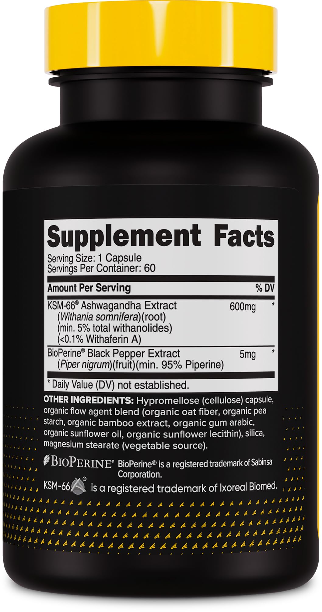 Primaforce etiqueta con información de KSM-66, 600 mg y 5% withanólidos