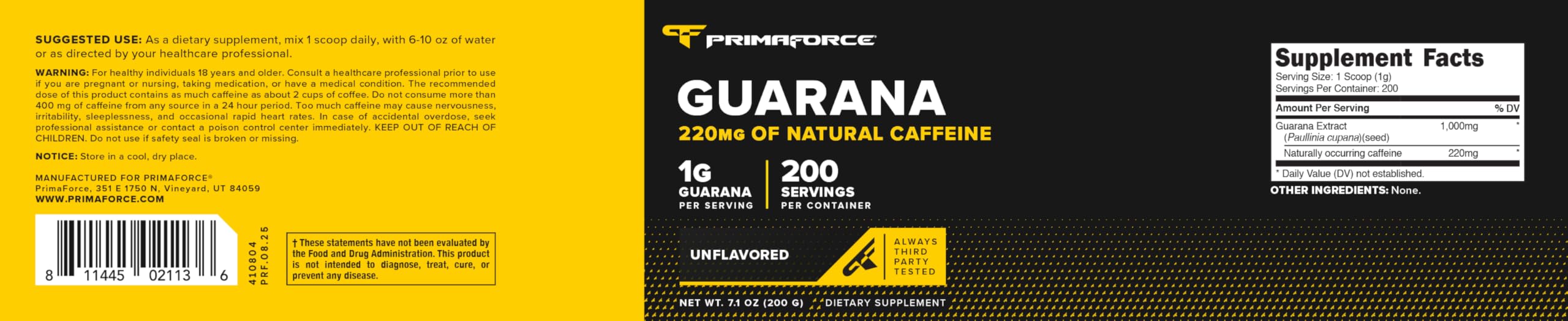 Etiqueta Primaforce con información y certificaciones, tranquilidad de calidad