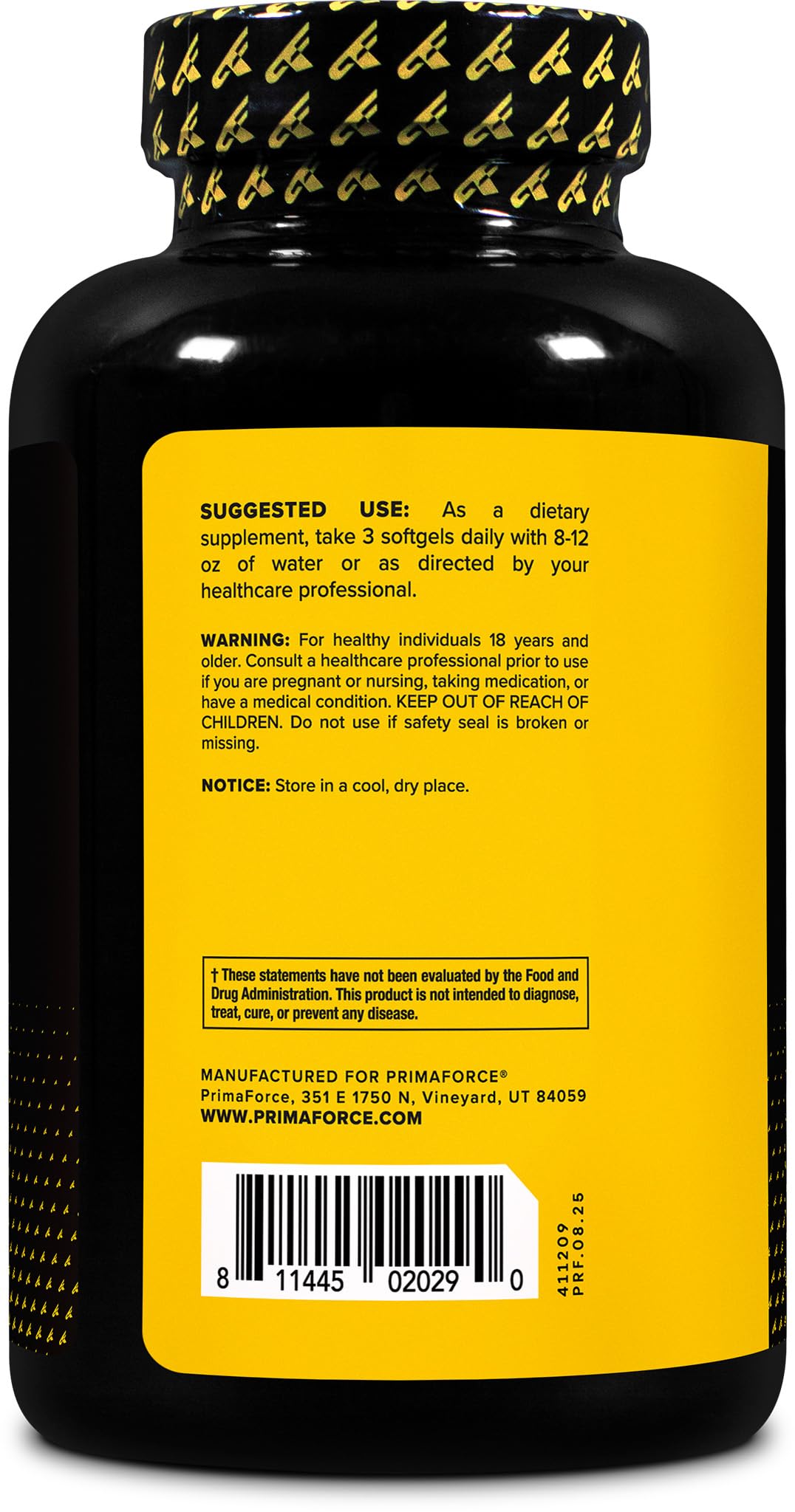 Primaforce etiqueta nutricional en detalle indicando 2400 mg por porción y pureza