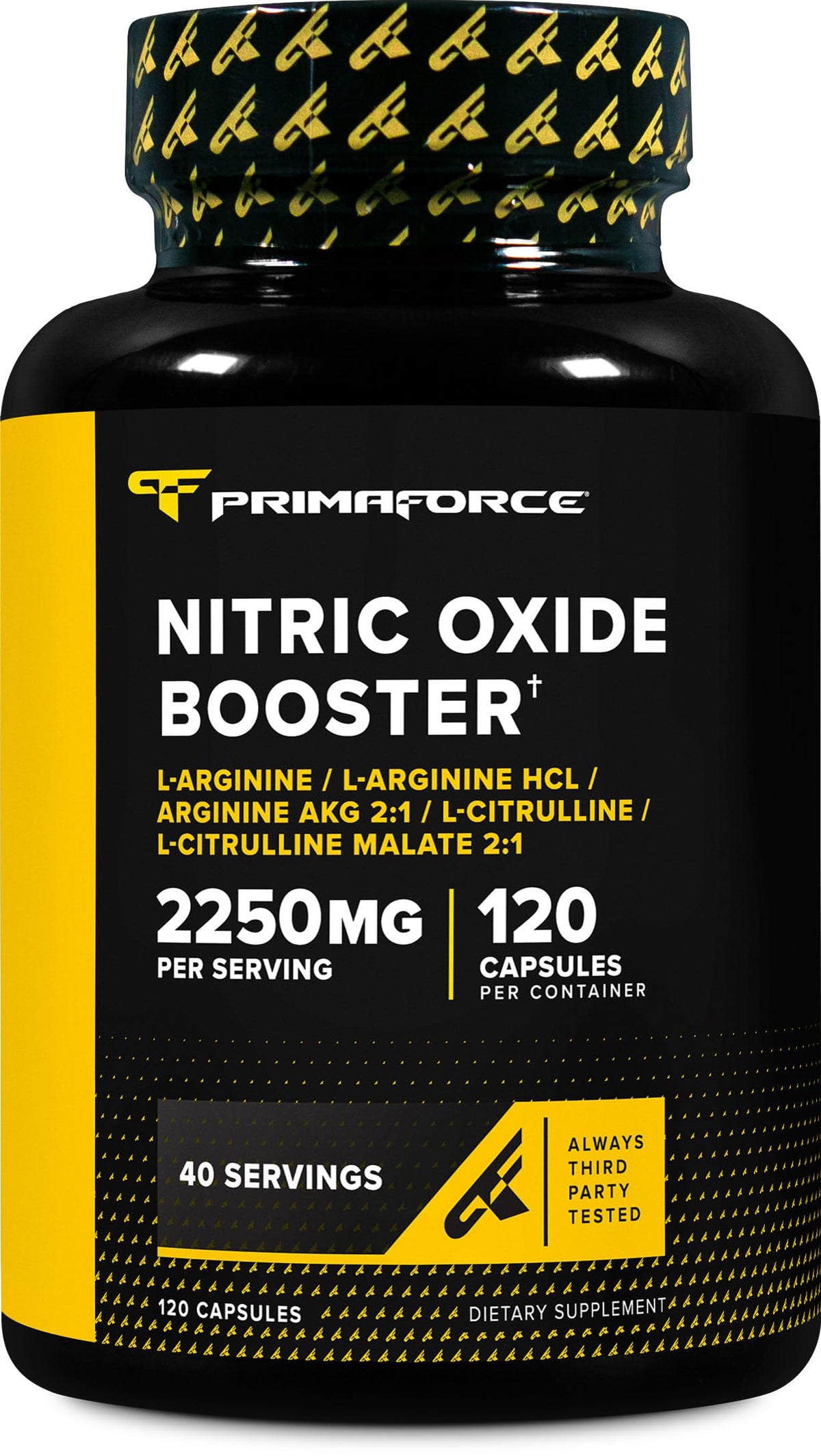 Primaforce envase frontal mostrando cápsulas y beneficio de óxido nítrico