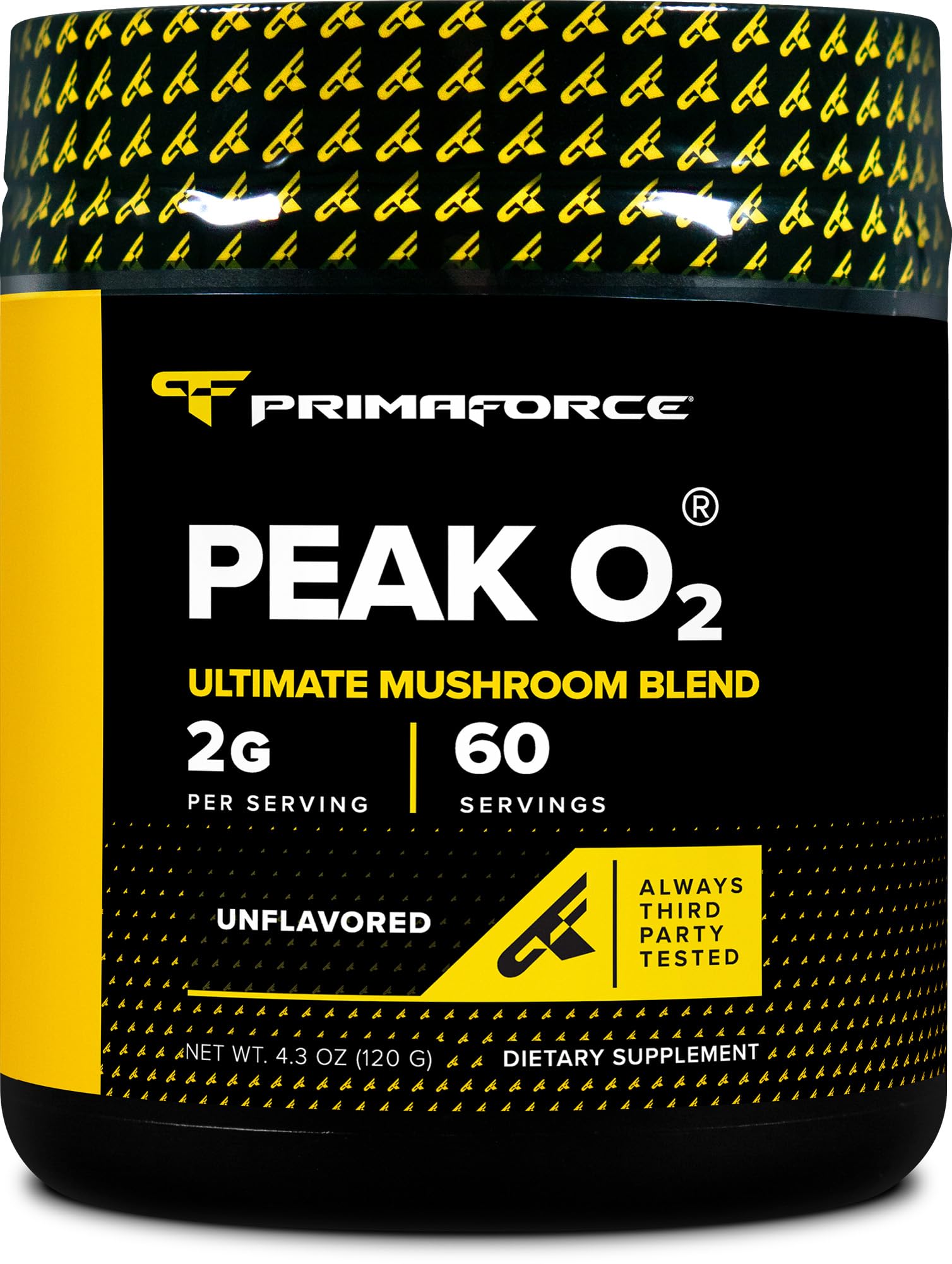 Primaforce Peak O2 envase frontal mostrando marca y tamaño beneficios visuales
