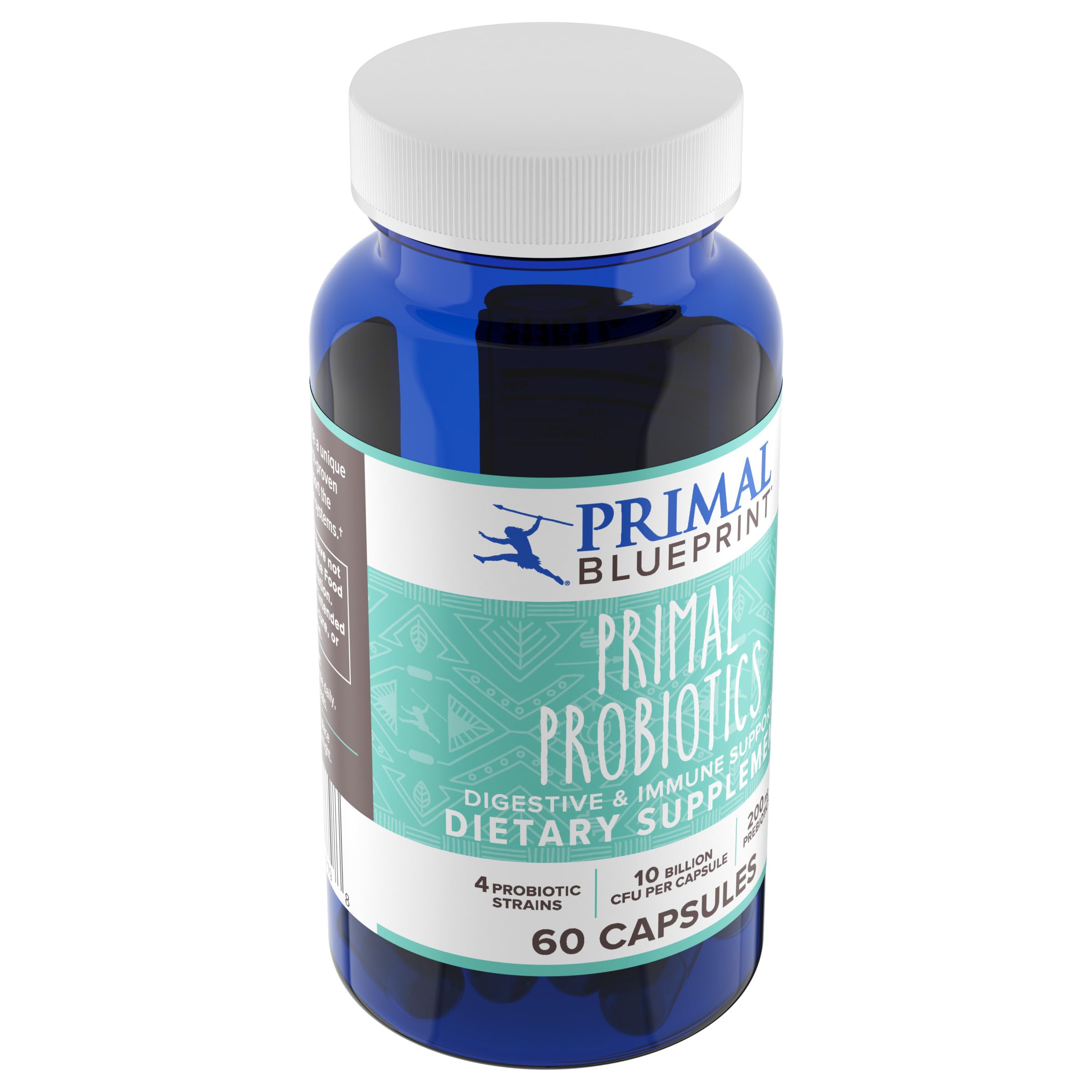 Primal Blueprint frasco abierto con 60 cápsulas visibles, indica suministro para 60 días