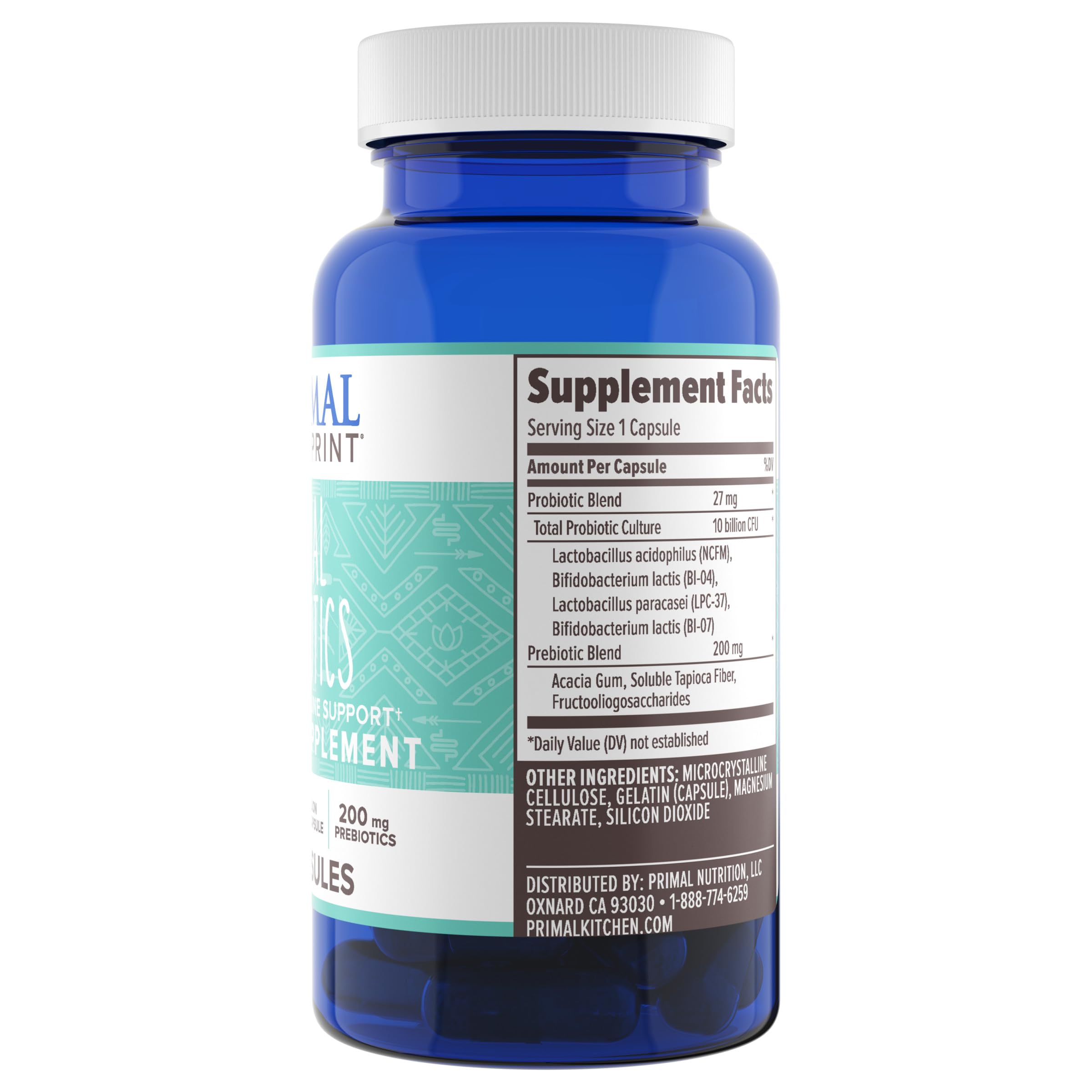 Primal Blueprint cápsula junto a moneda para comparar tamaño, muestra fácil ingestión