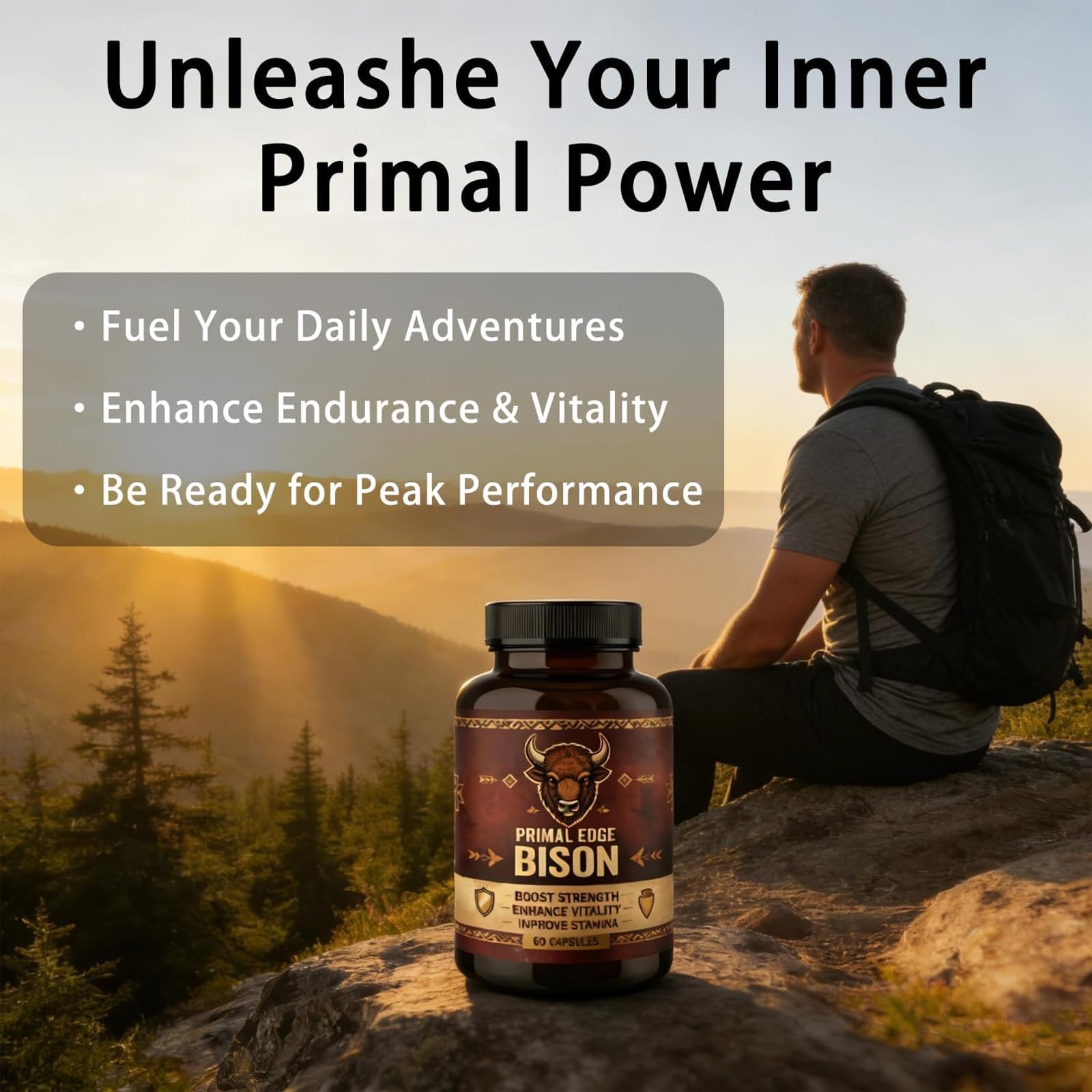 Primal Edge Bison cápsula en mano para comparar tamaño y toma fácil