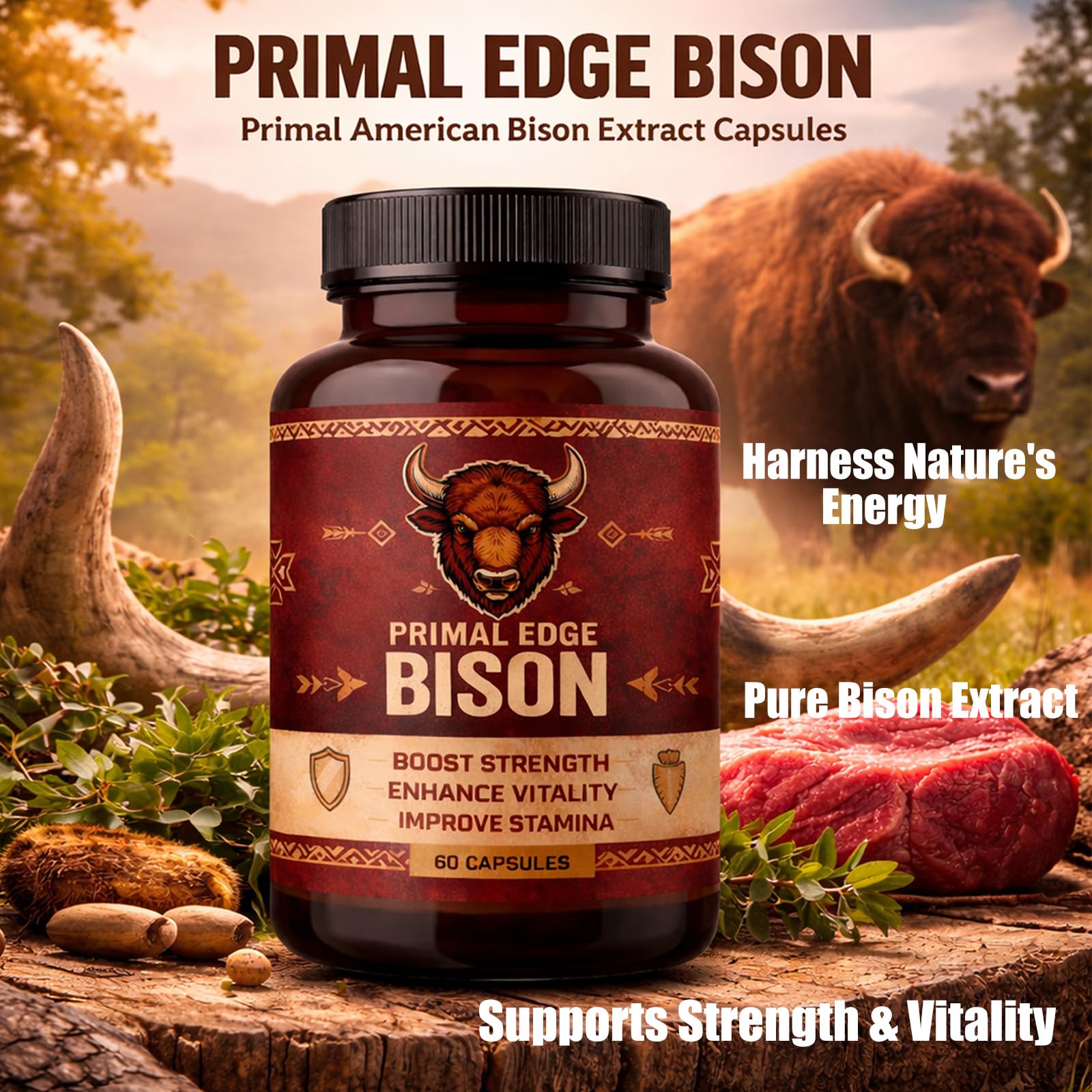 Primal Edge Bison cápsulas junto a equipo de entrenamiento, apoyo para rutina