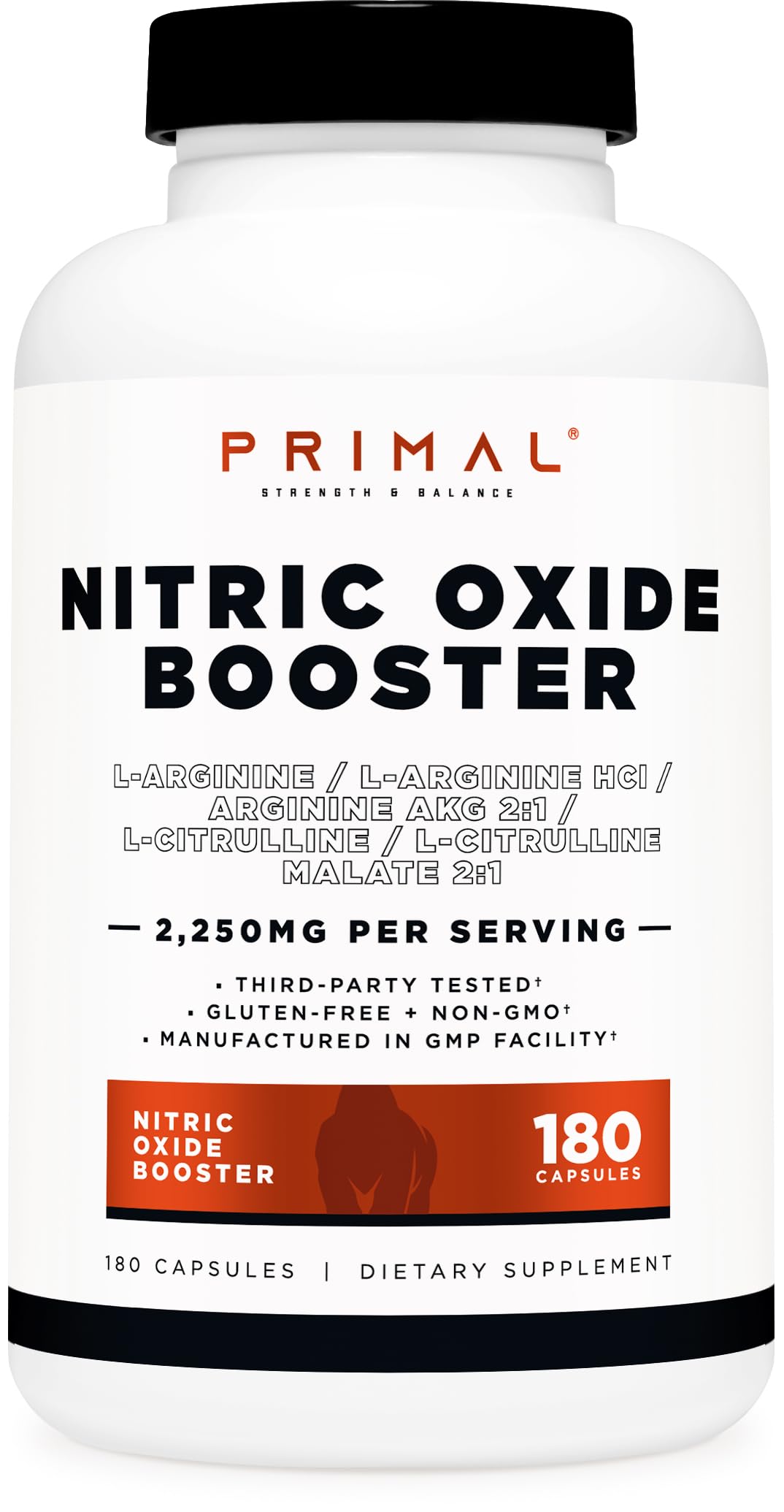 Primal envase frontal mostrando 180 cápsulas y 60 servicios, claridad de dosificación