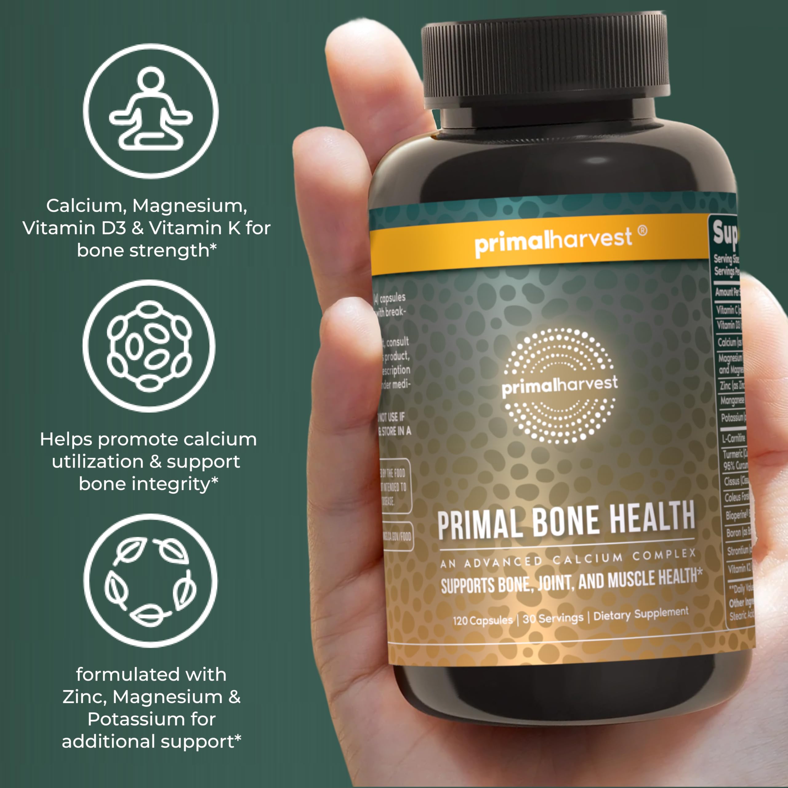 Primal Harvest frasco al lado de una moneda para comparar tamaño