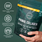 Primal Harvest envase en mano para comparar tamaño y porciones