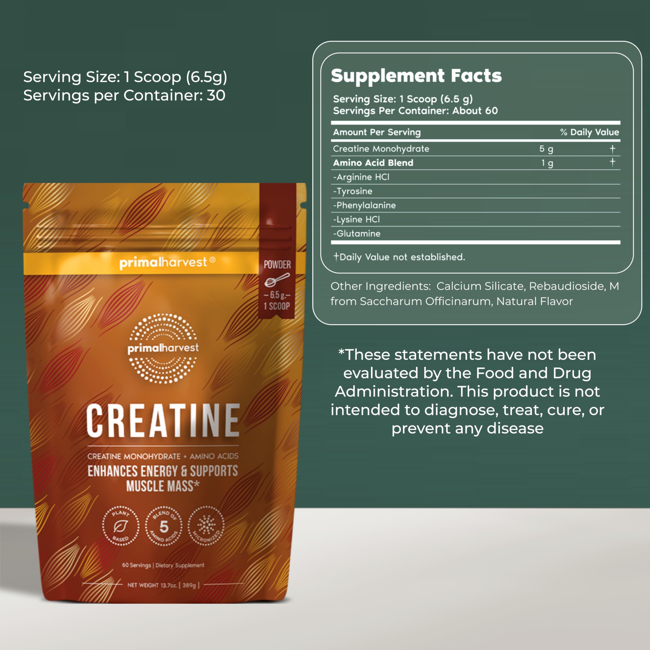 Primal Harvest creatine textura del polvo sin grumos, fácil disolución visual