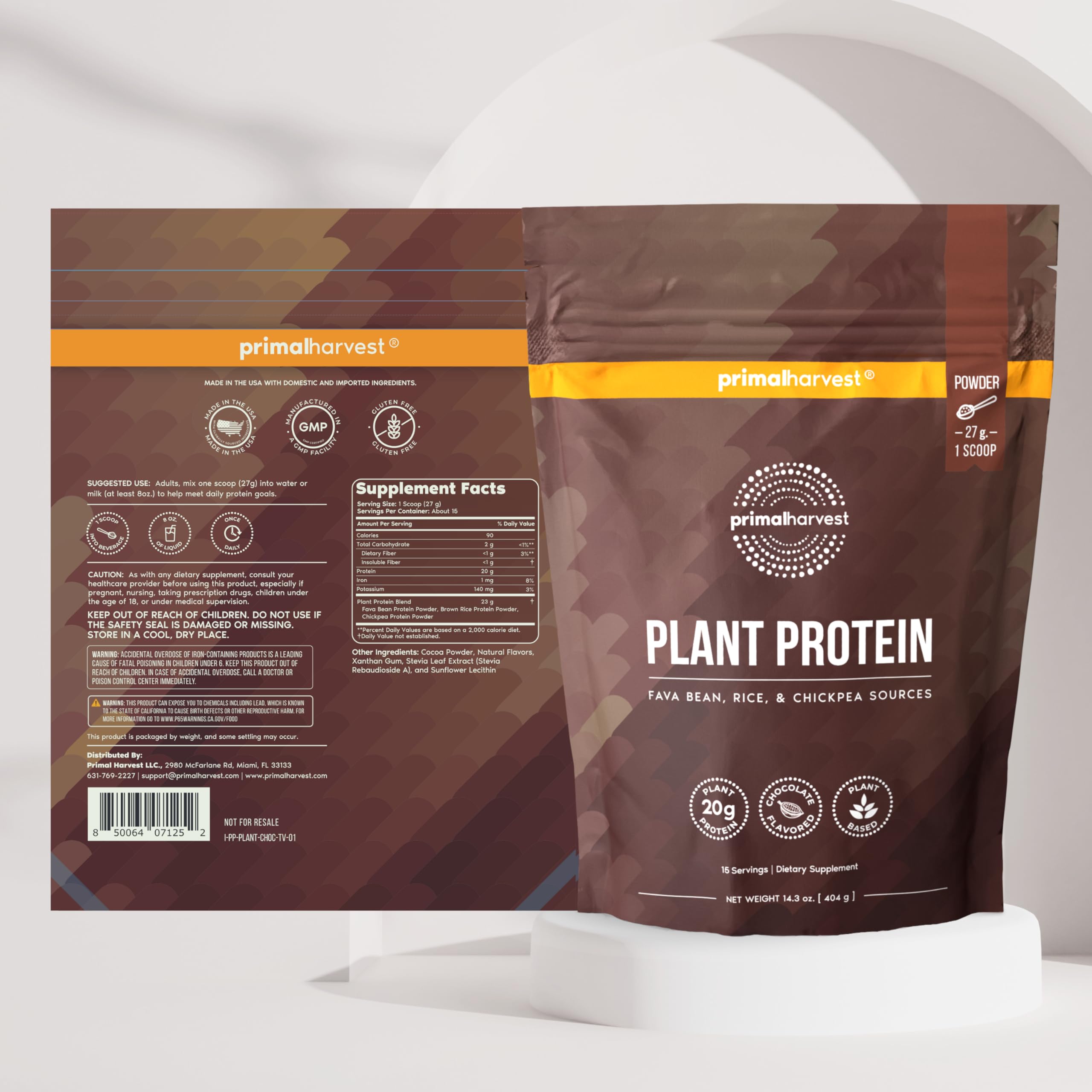 Primal Harvest cuchara con polvo listando 20 g de proteína por ración