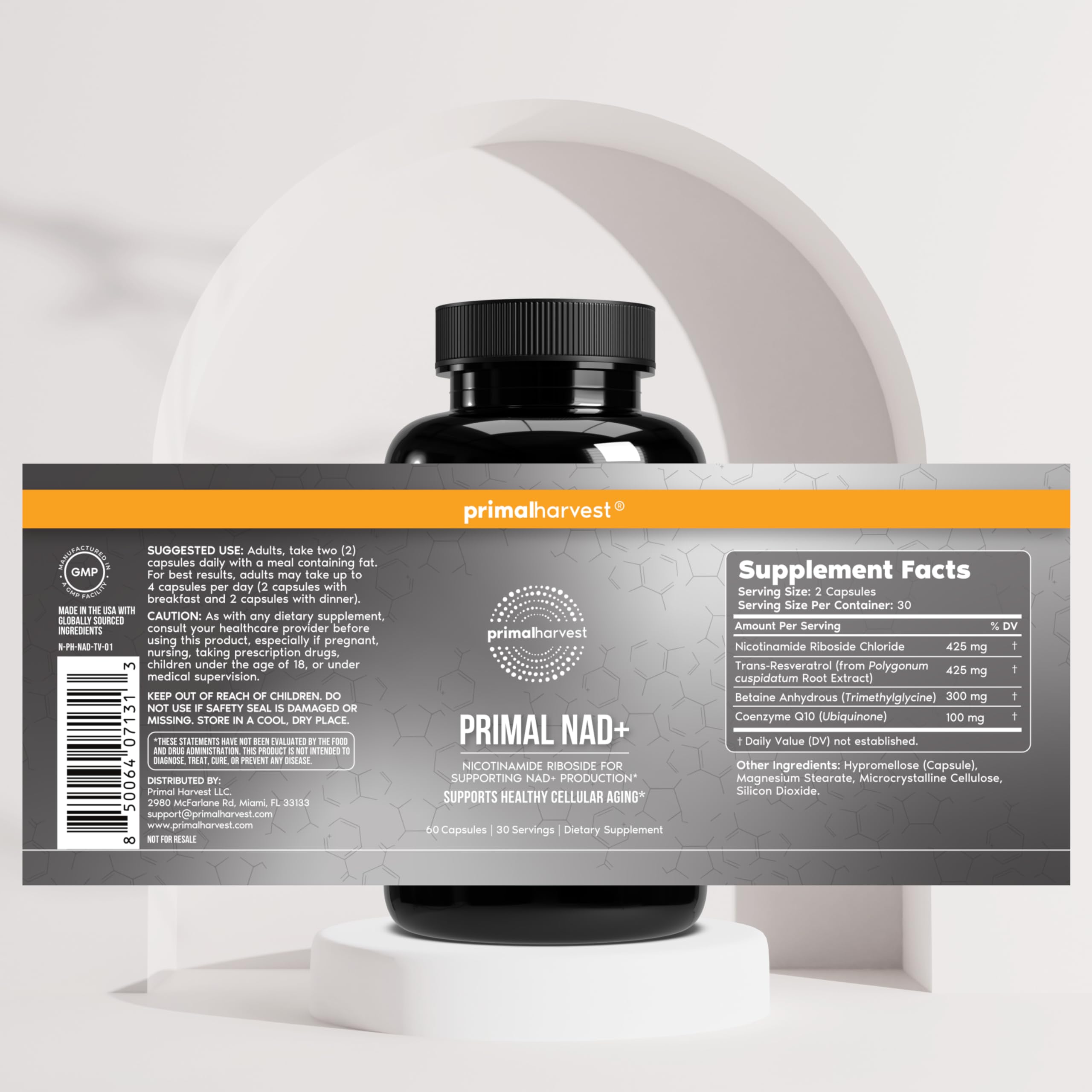 Primal Harvest etiqueta con ingredientes resaltados y transparencia