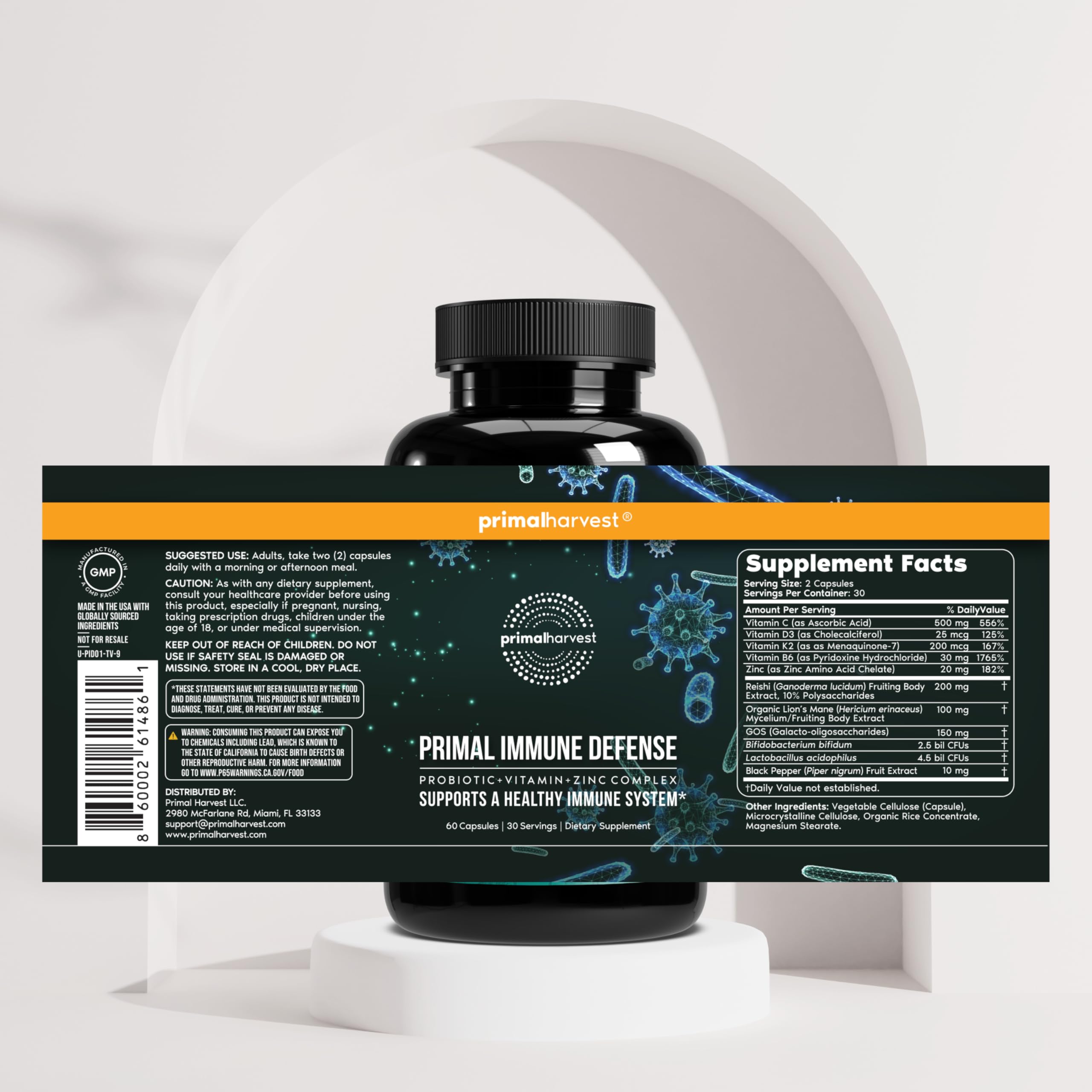 Primal Harvest etiqueta con lista de ingredientes clave visible