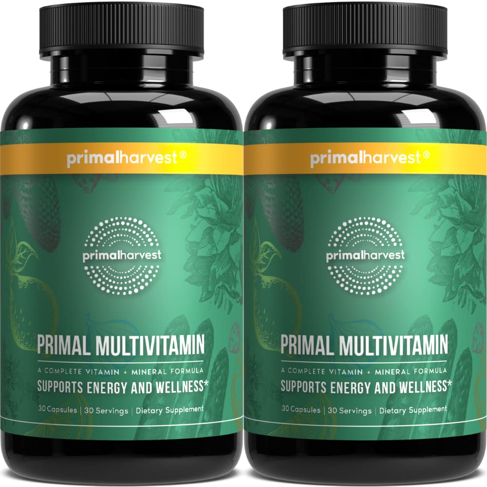 Primal Harvest frasco delante mostrando etiqueta clara y beneficios