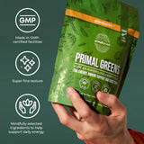 Primal Harvest envase junto a objeto para comparar tamaño del producto