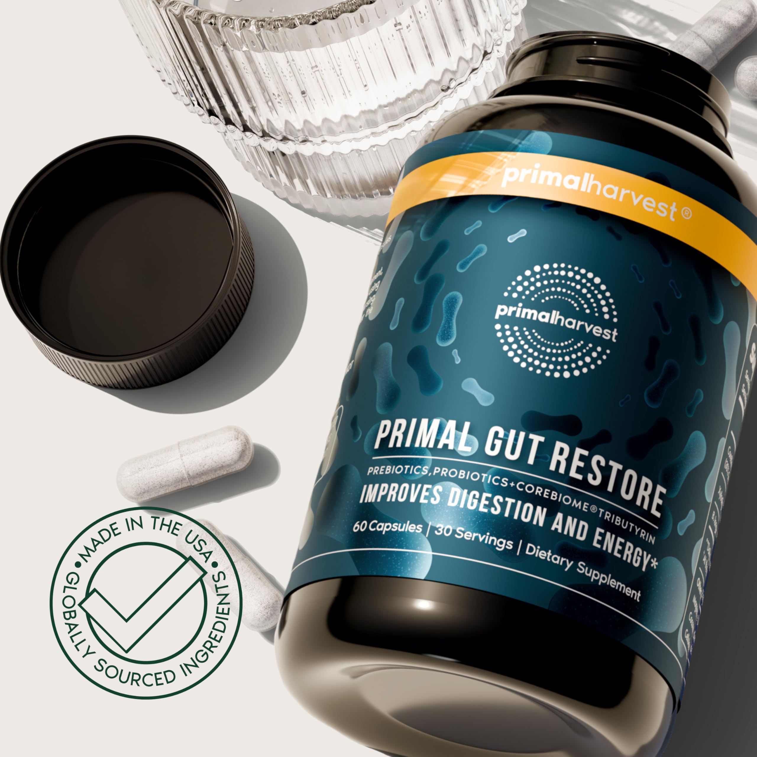 Primal Harvest etiqueta nutricional destacando ingredientes y certificación