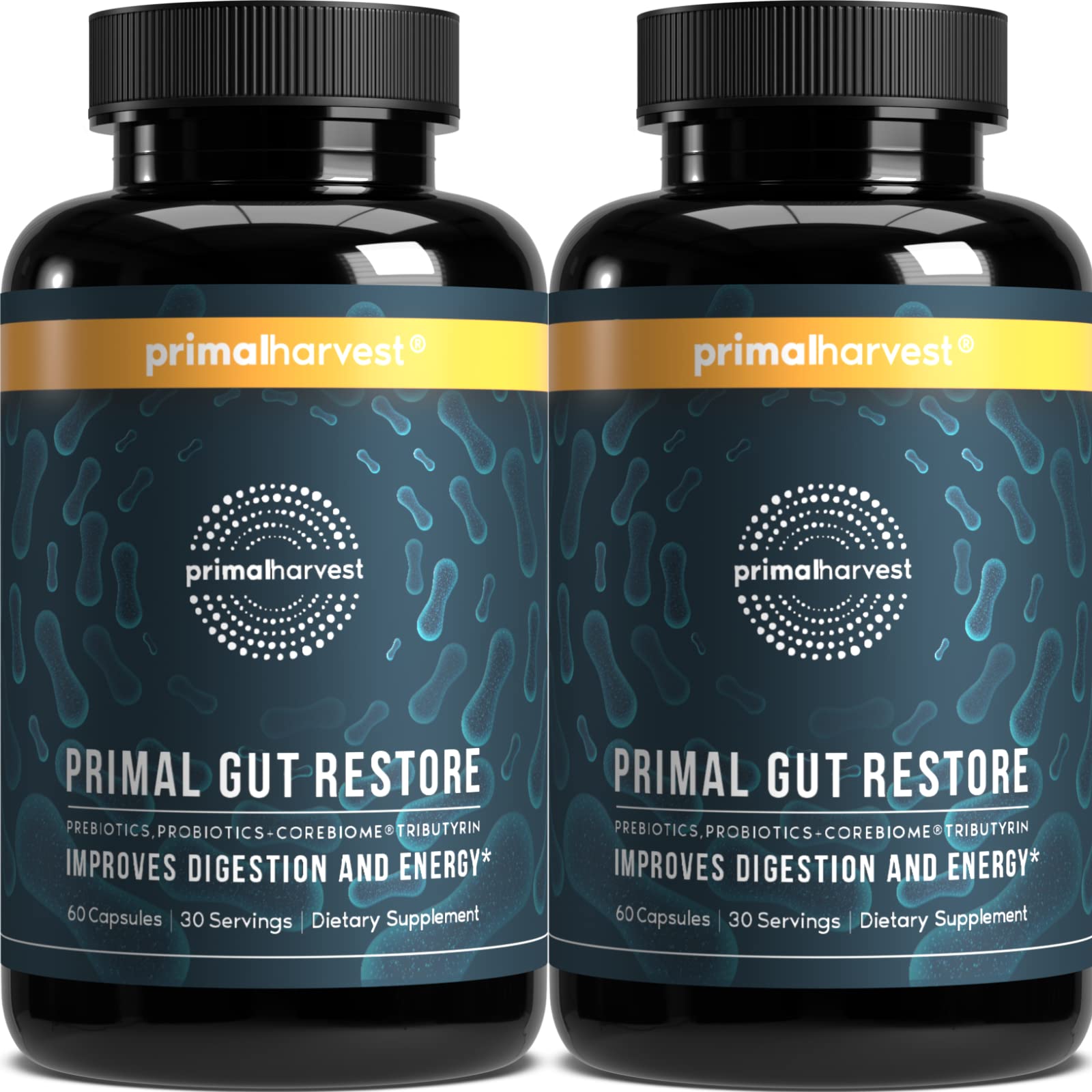 Primal Harvest frasco delantero mostrando etiqueta clara y beneficios