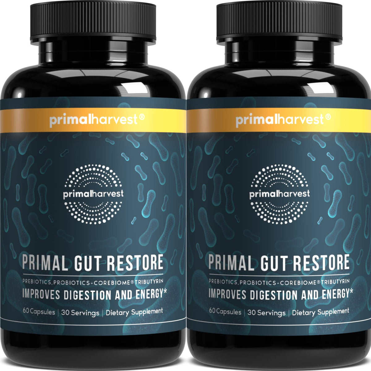 Primal Harvest frasco delantero mostrando etiqueta clara y beneficios