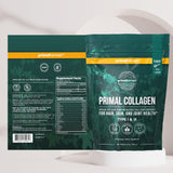 Etiqueta Primal Harvest con información de ingredientes y certificaciones