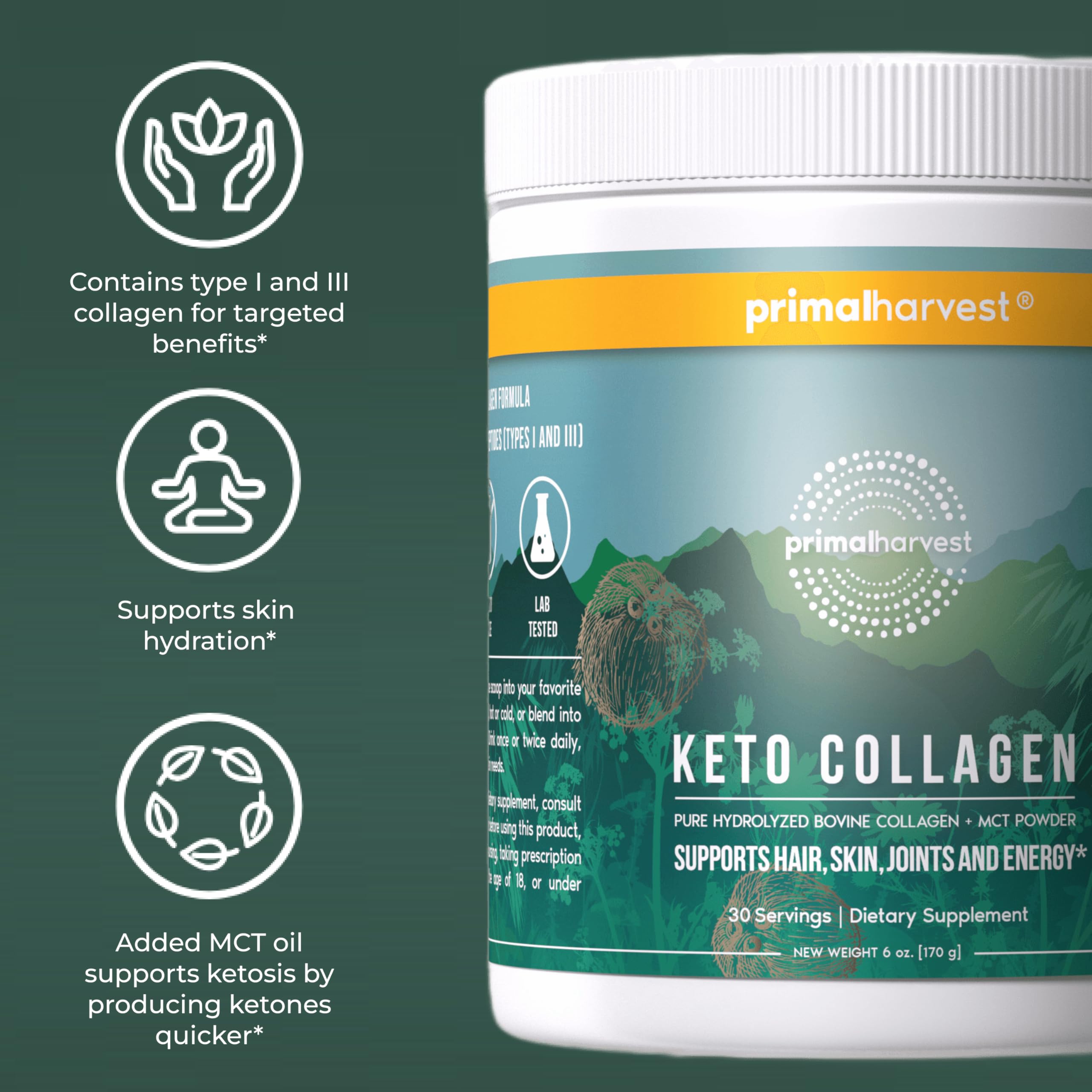 Primal Harvest etiqueta nutricional enfocada en ingredientes y transparencia