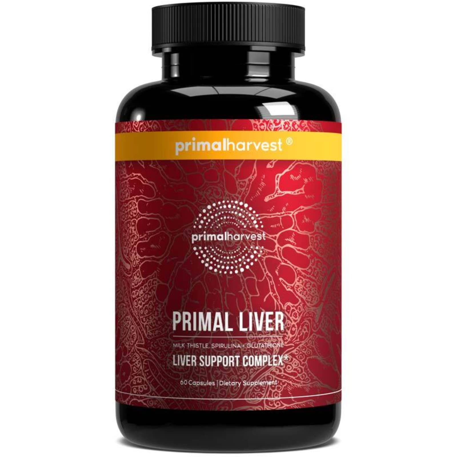 Primal Harvest frontal del envase mostrando la marca y beneficios