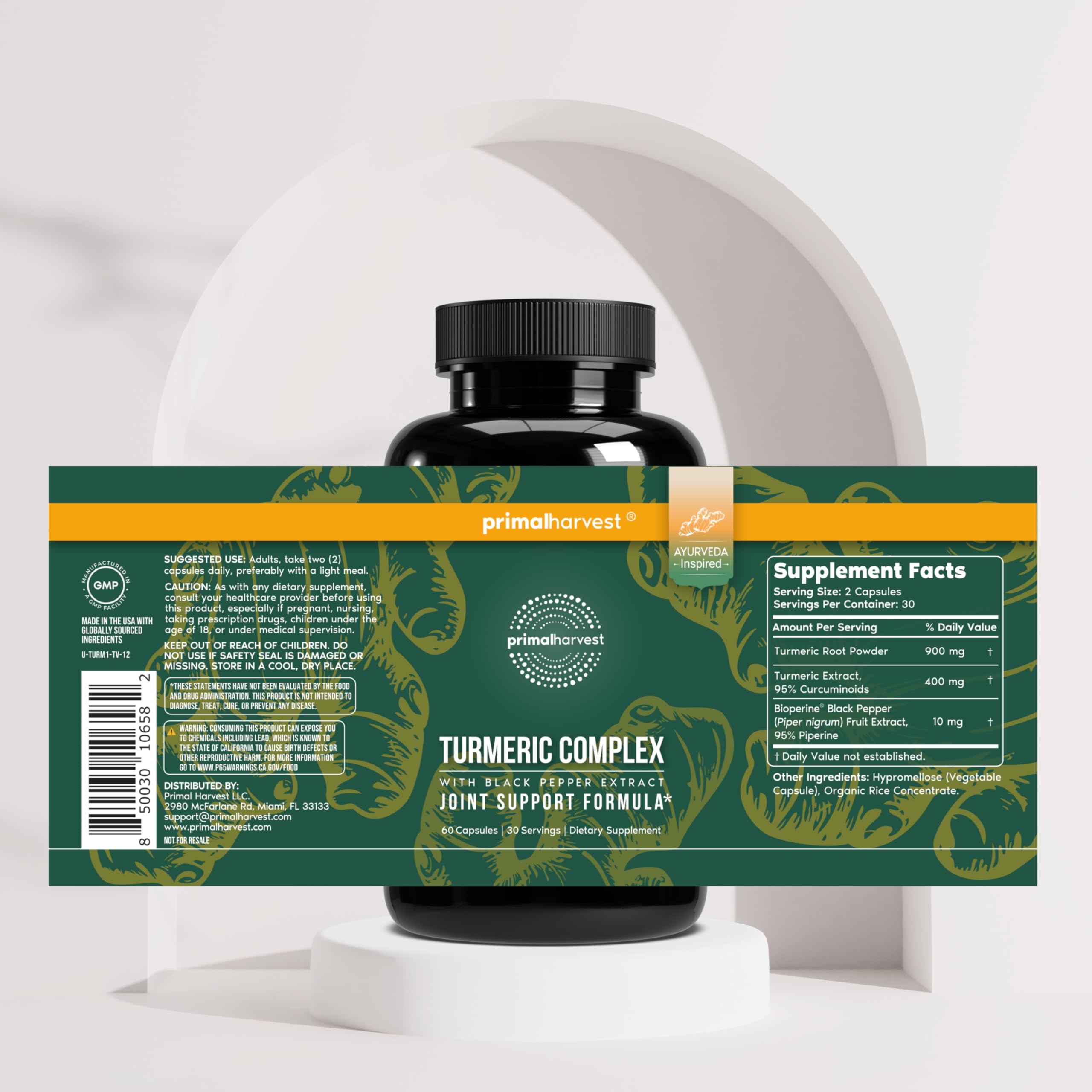 Primal Harvest raíz de cúrcuma fresca como ingrediente natural principal y origen