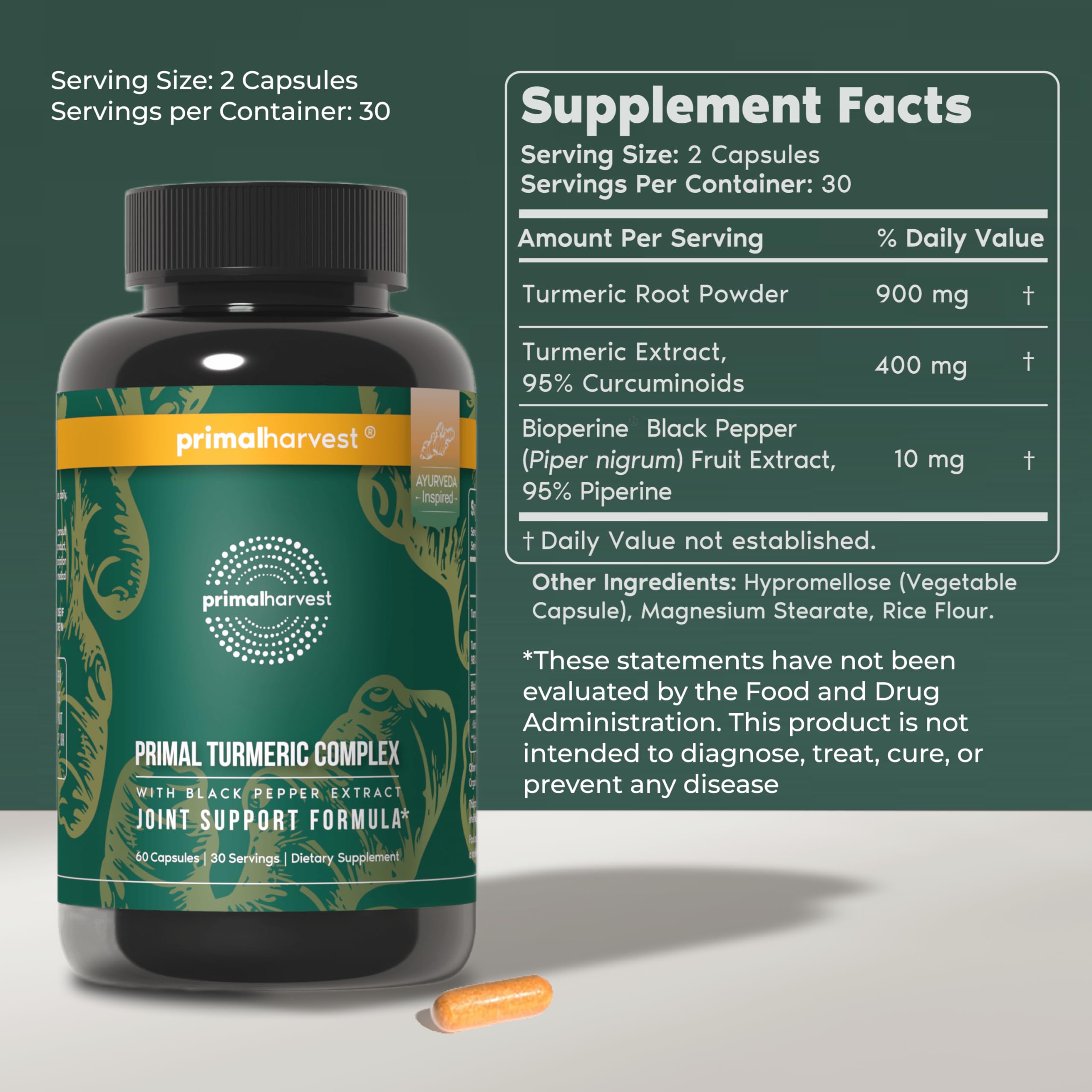 Primal Harvest cápsulas a detalle evidenciando la formulación vegana