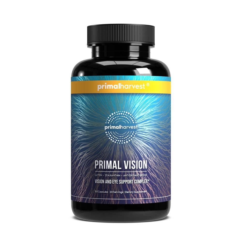 Primal Harvest Vision frasco frontal mostrando diseño y beneficios