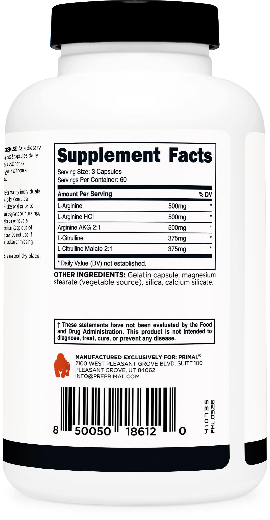 Primal etiqueta con datos de ingredientes y certificación GMP visibles