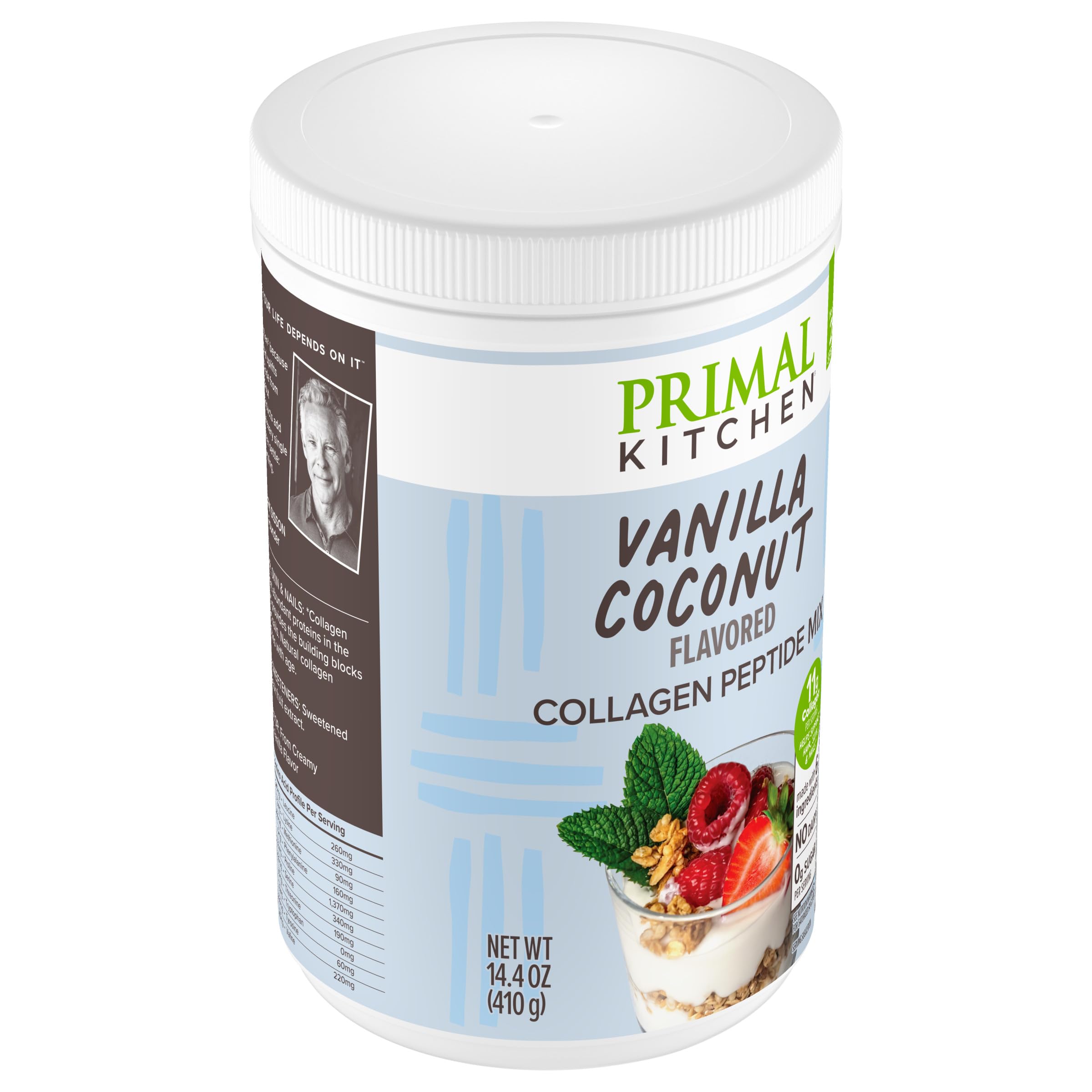 Primal Kitchen lata junto a manzana para comparar tamaño y porciones