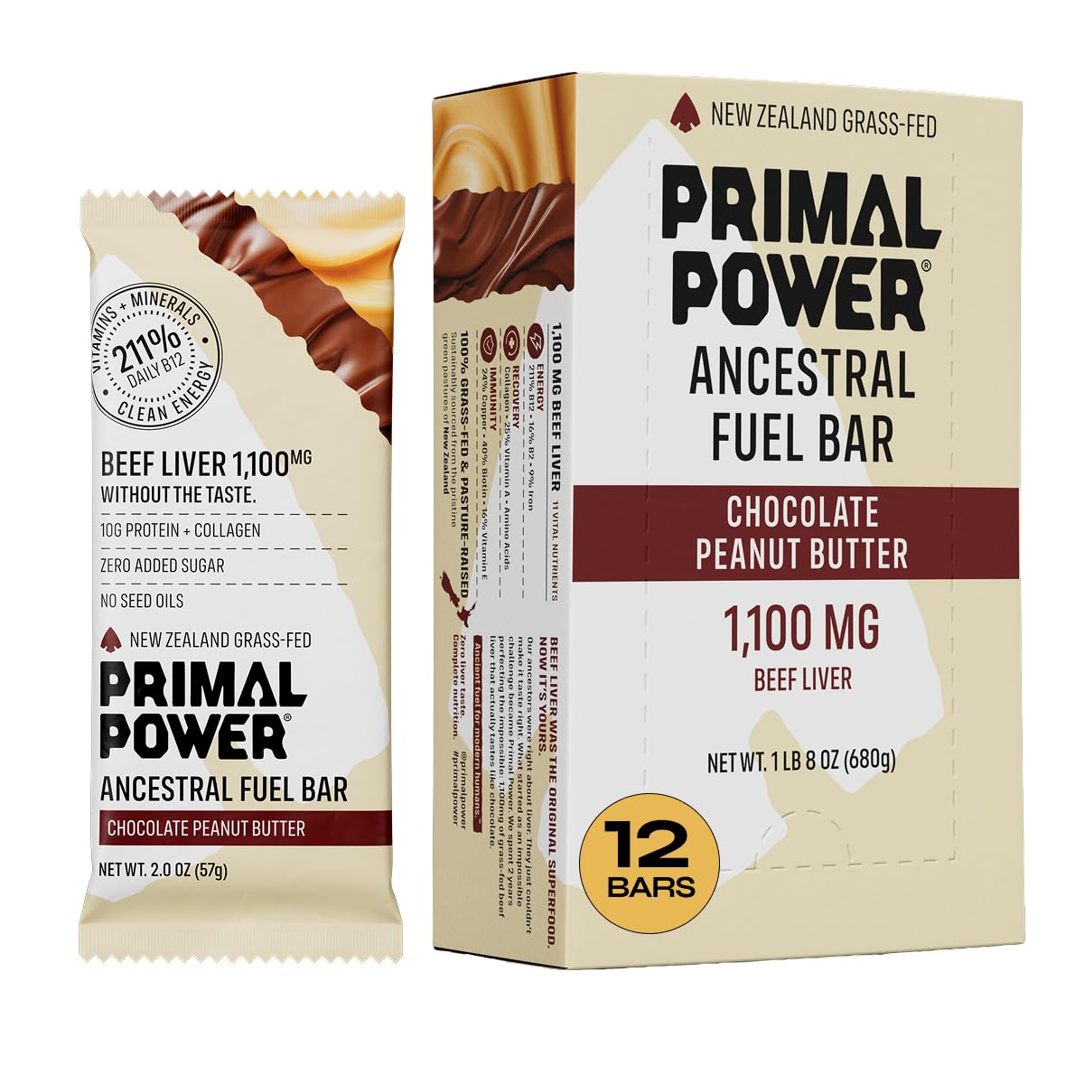 Primal Power frente del empaque mostrando sabor chocolate peanut butter y conveniencia