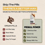 Primal Power pack de 12 unidades sobre mesa, ideal para almacenamiento doméstico