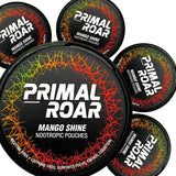 Primal Prelude mostrando las cinco latas frontales de mango, ideal para llevar