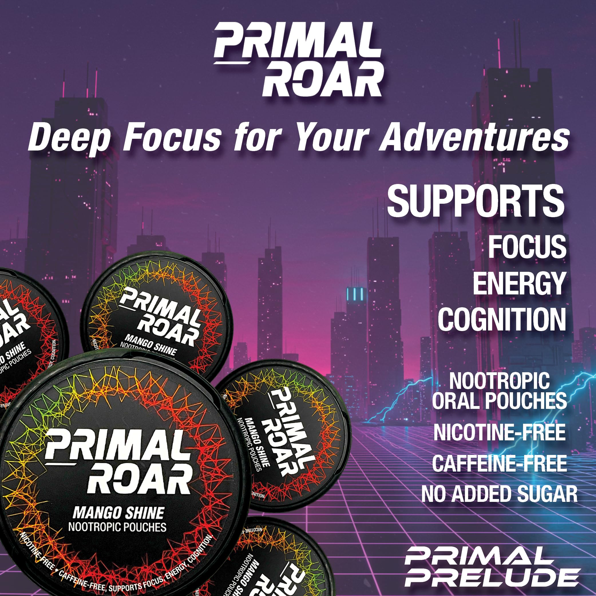 Primal Prelude pouch colocado entre mejilla y encía, discreción y foco inmediato