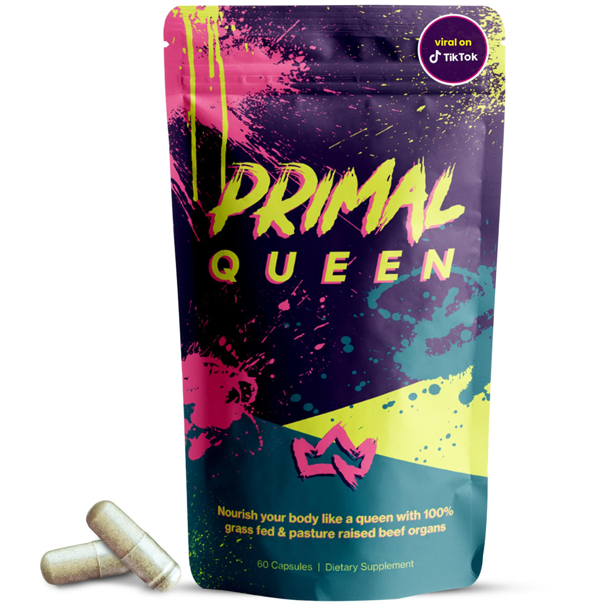 Primal Queen bolsa frontal mostrando el empaque y la marca, claridad y confianza