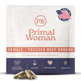 Primal Woman frasco frontal mostrando cápsulas y etiqueta clara