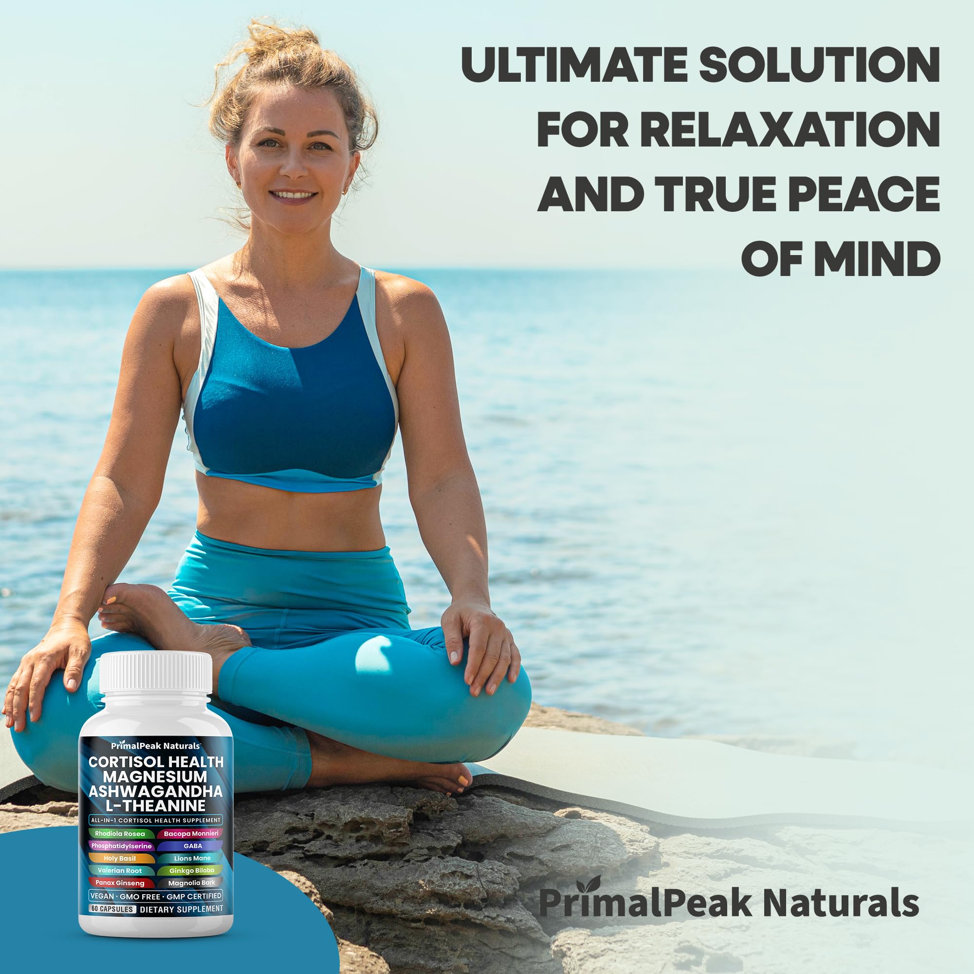 PrimalPeak Naturals envase abierto con cápsulas esparcidas mostrando la cantidad y dosificación