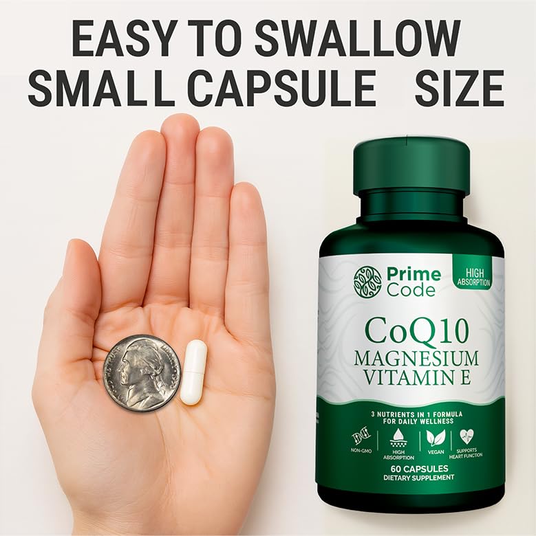 Prime Code etiqueta con lista de ingredientes destacando CoQ10 magnesio vitamina E
