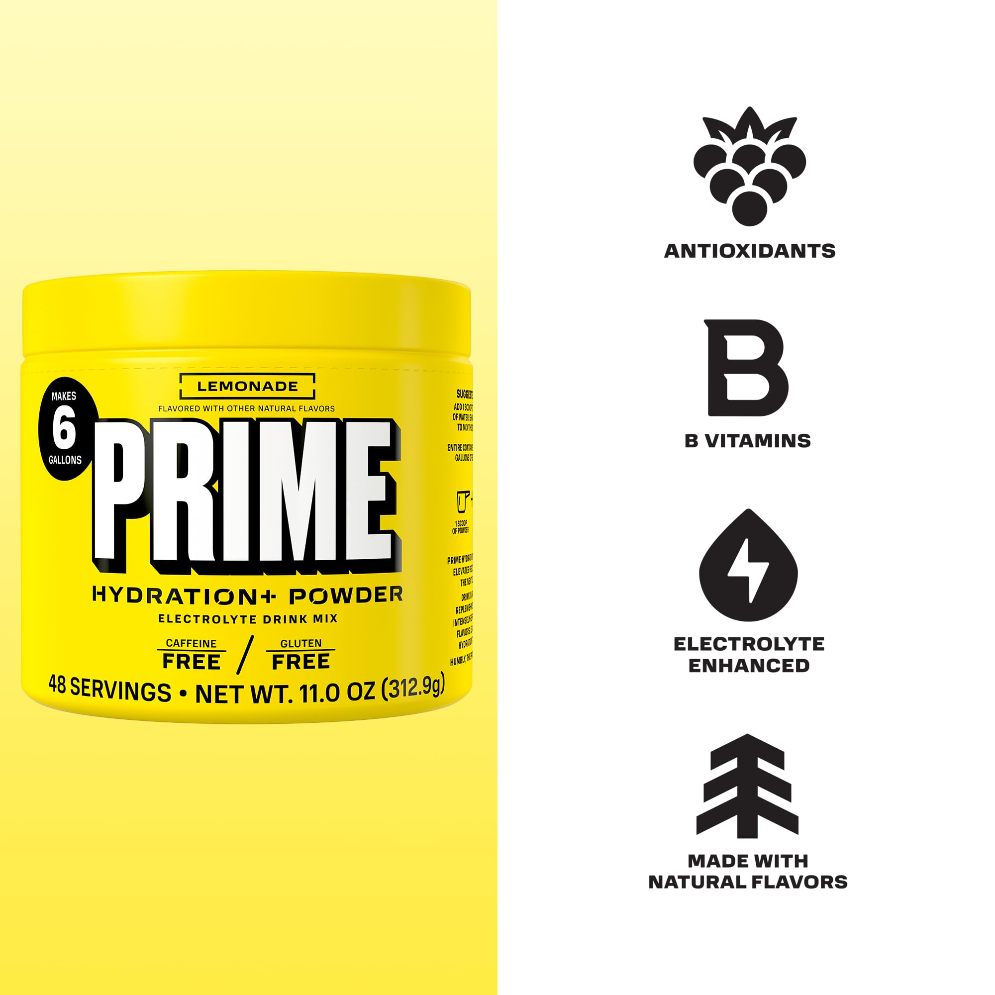 PRIME HYDRATION tub a escala compara tamaño y cantidad de porciones