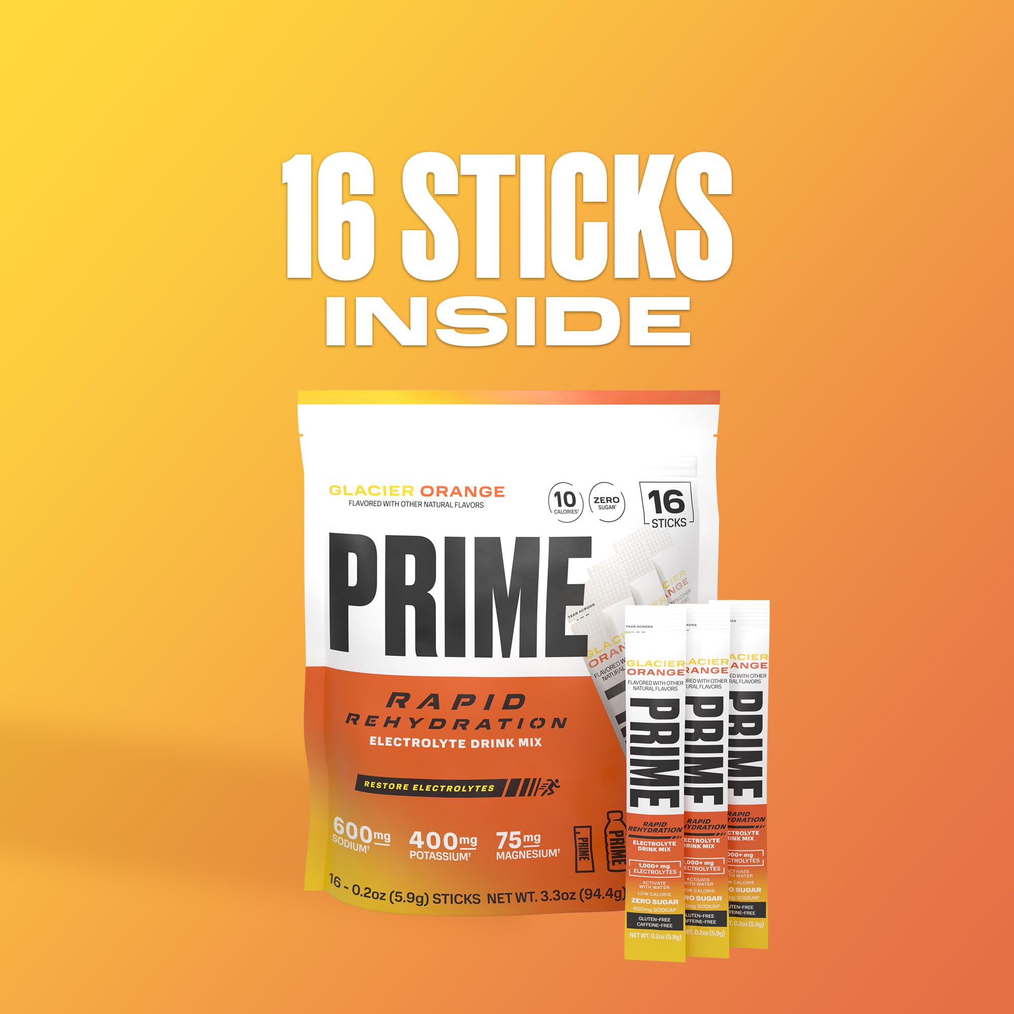 PRIME HYDRATION mano sosteniendo un stick antes de verter en agua, uso inmediato