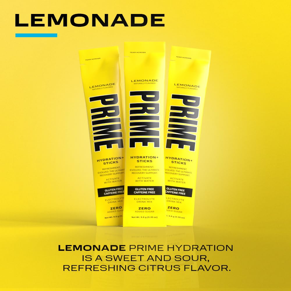 PRIME HYDRATION polvo vertiéndose en agua para hidratación rápida