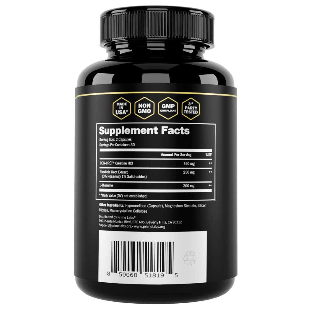Prime Labs botella abierta con cápsulas para visual de cantidad por envase