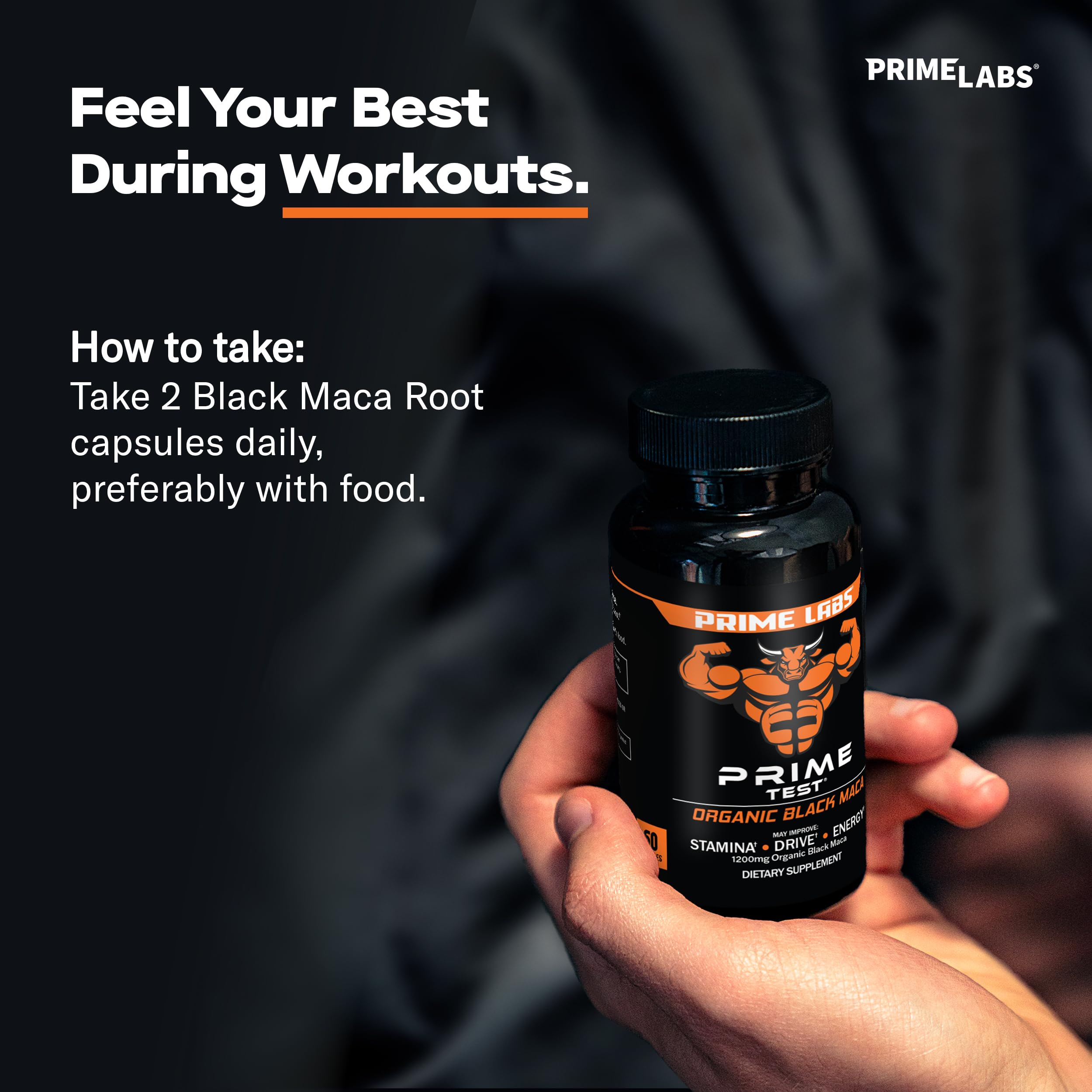 Prime Labs persona tomando cápsula como parte de una rutina matutina activa