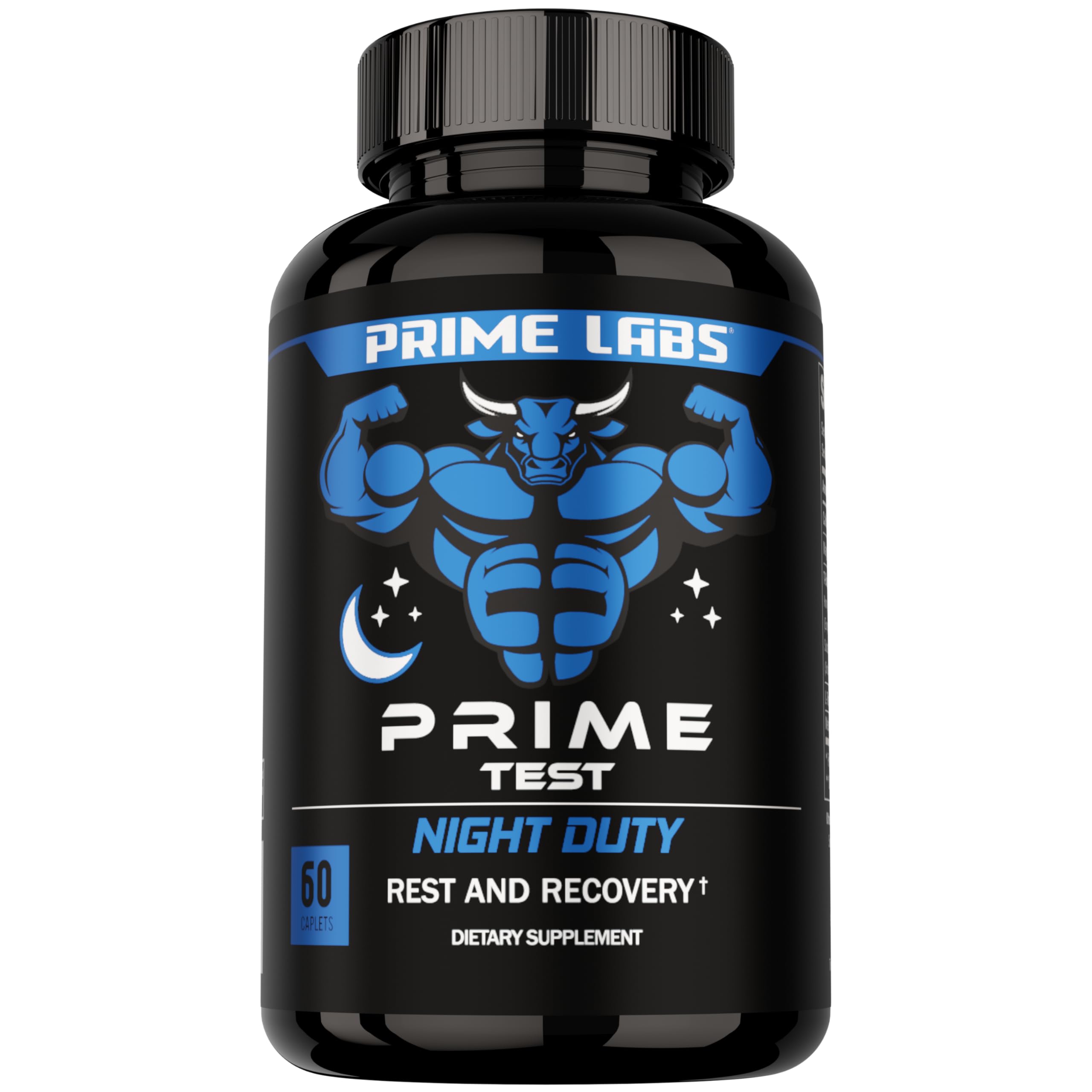 Prime Labs Night Duty vista frontal del envase y beneficios claros