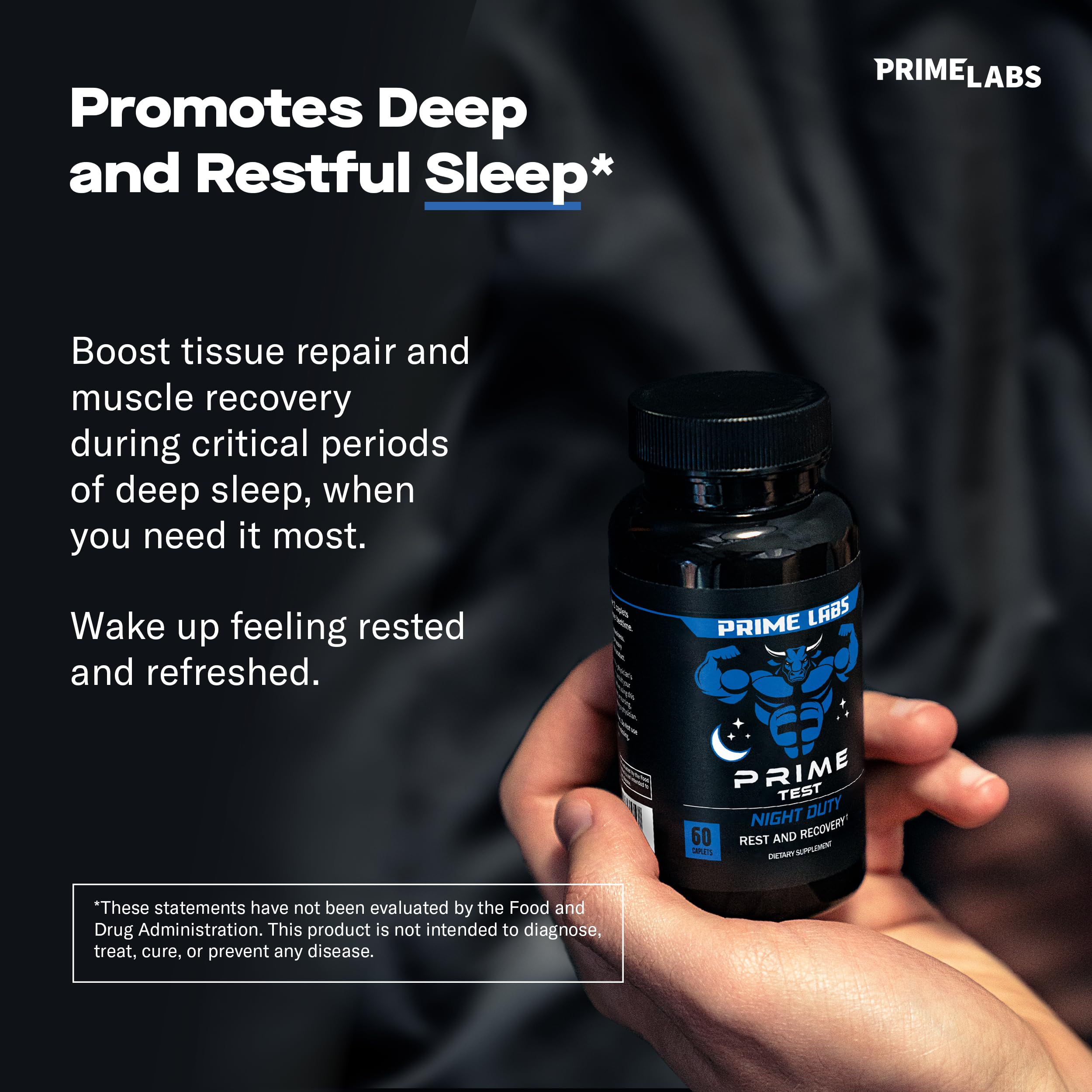 Prime Labs Night Duty etiqueta visible con información de confianza
