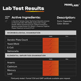 Prime Labs envase al lado de una mano para comparar tamaño real