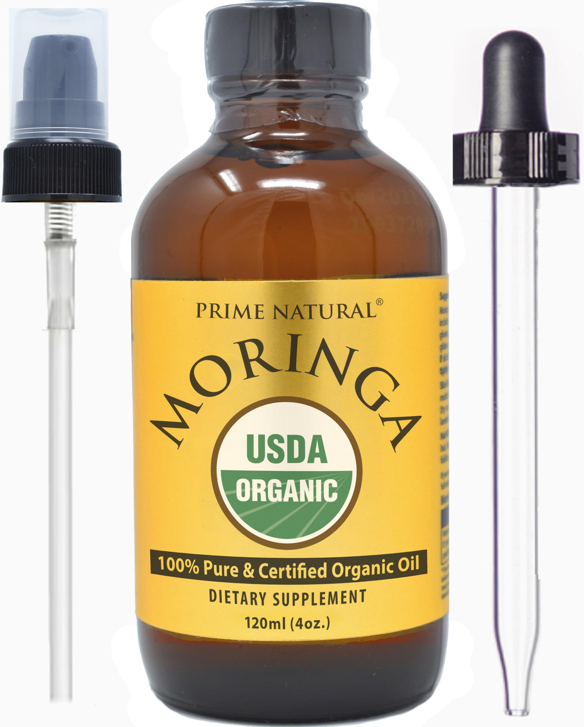 PRIME NATURAL frasco delantero mostrando aceite orgánico y etiqueta clara