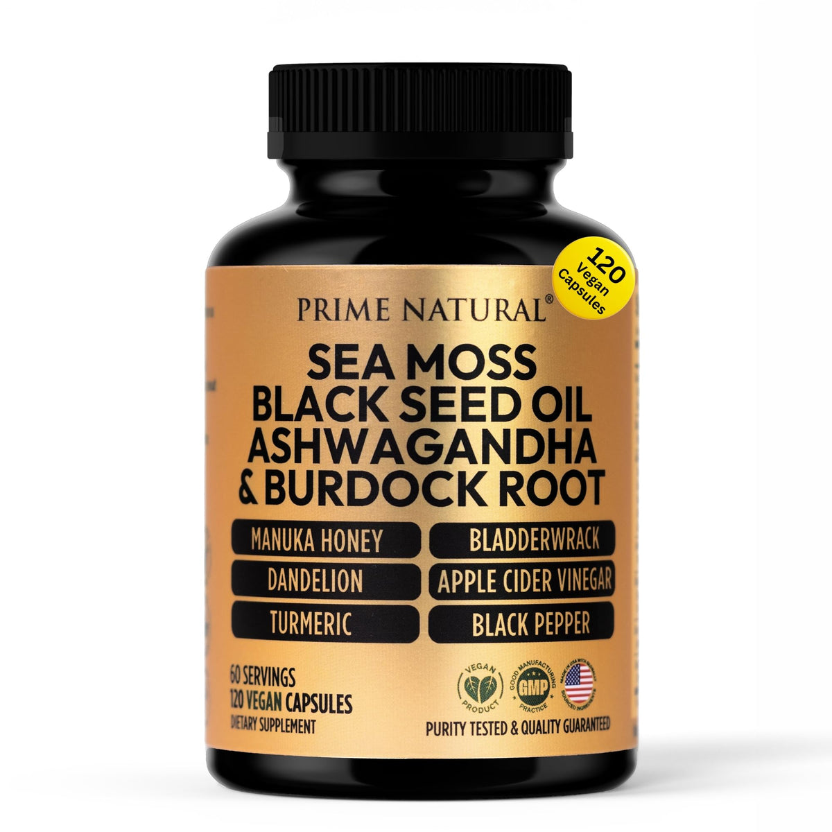 PRIME NATURAL frasco frontal mostrando la etiqueta y beneficios visibles
